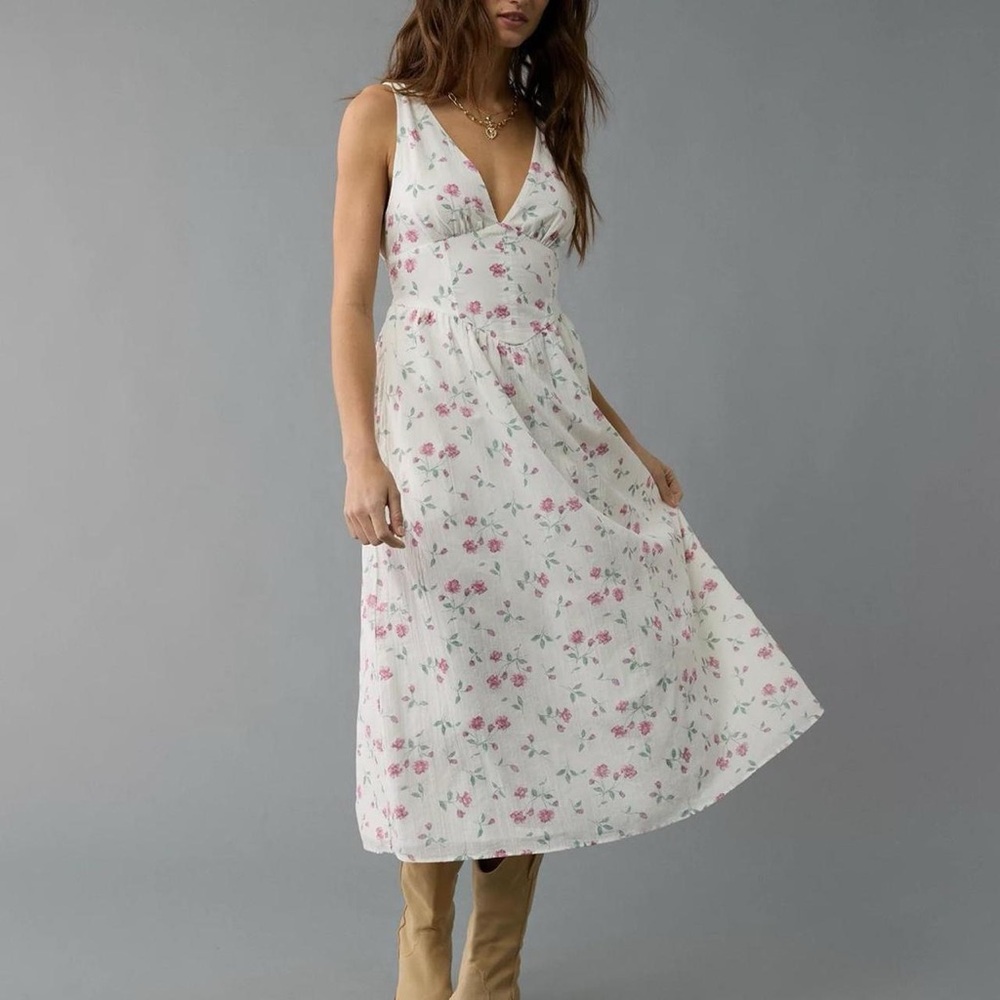 American Eagle V-Neck Corset Midi Dress
